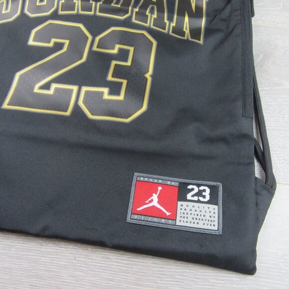 Jordan 23 Jersey Drawstring Gym Sack Bag Black Gold NEW - Picture 4 of 9